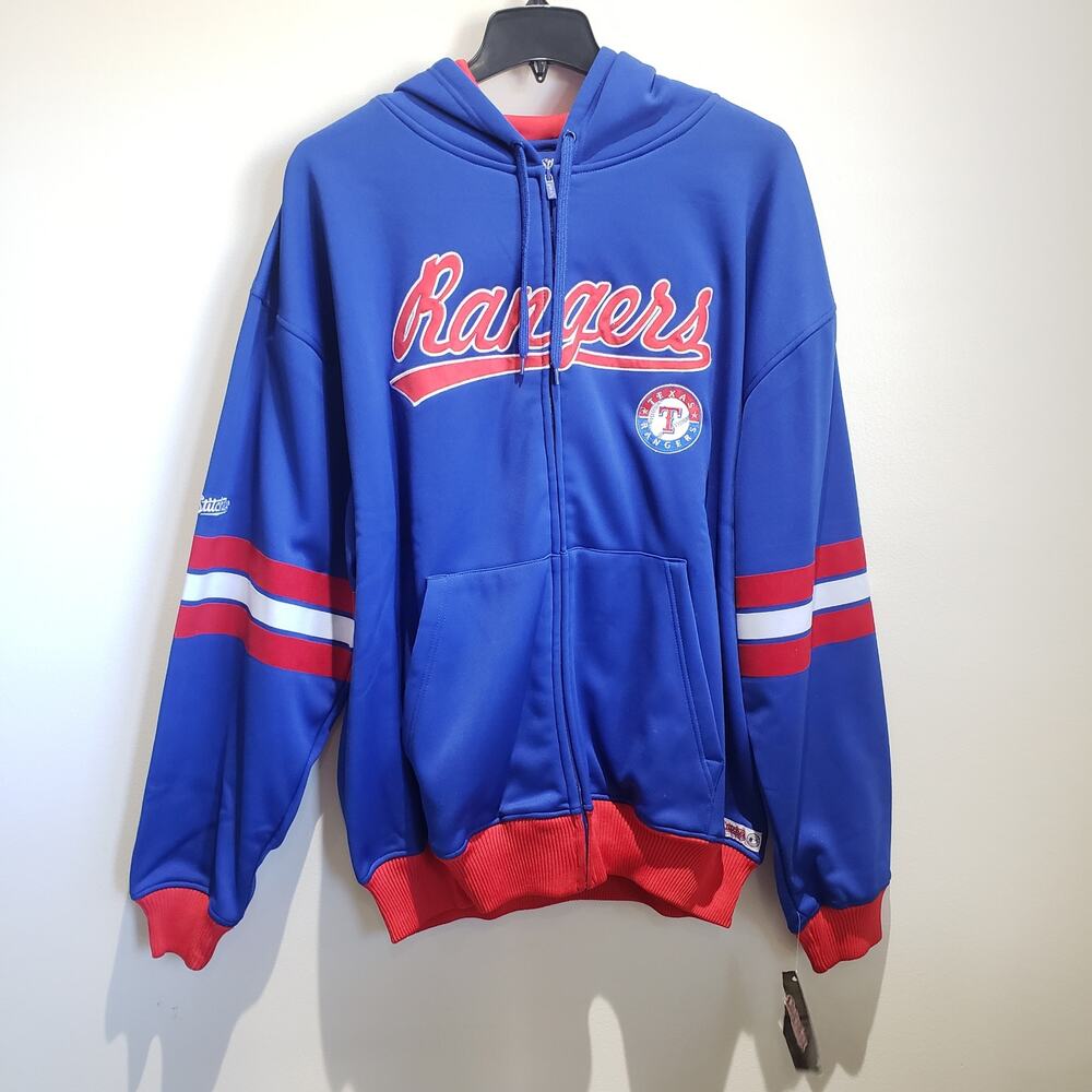 Texas Rangers Jacket 2 XL MLB Baseball Hooded Embroidered Full Zip Stitches Mens